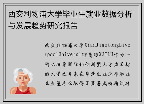 西交利物浦大学毕业生就业数据分析与发展趋势研究报告